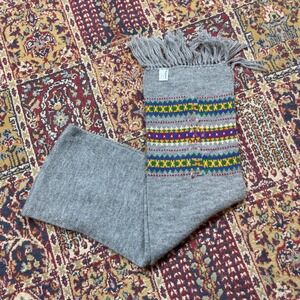 VTG 60s 70s Hansen Grey Fair Isle Knit Scarf Nordic Geometric Fringed Winter USA